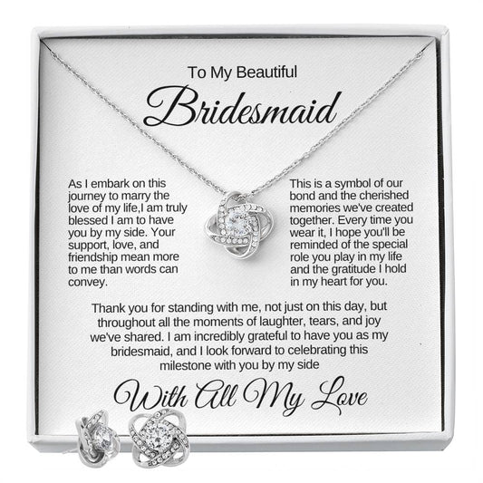 Love Knot Earring & Necklace Set - To My Beautiful Bridesmaid