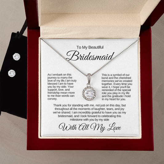 Eternal Hope Necklace + Clear CZ Earrings - To My Beautiful Bridesmaid